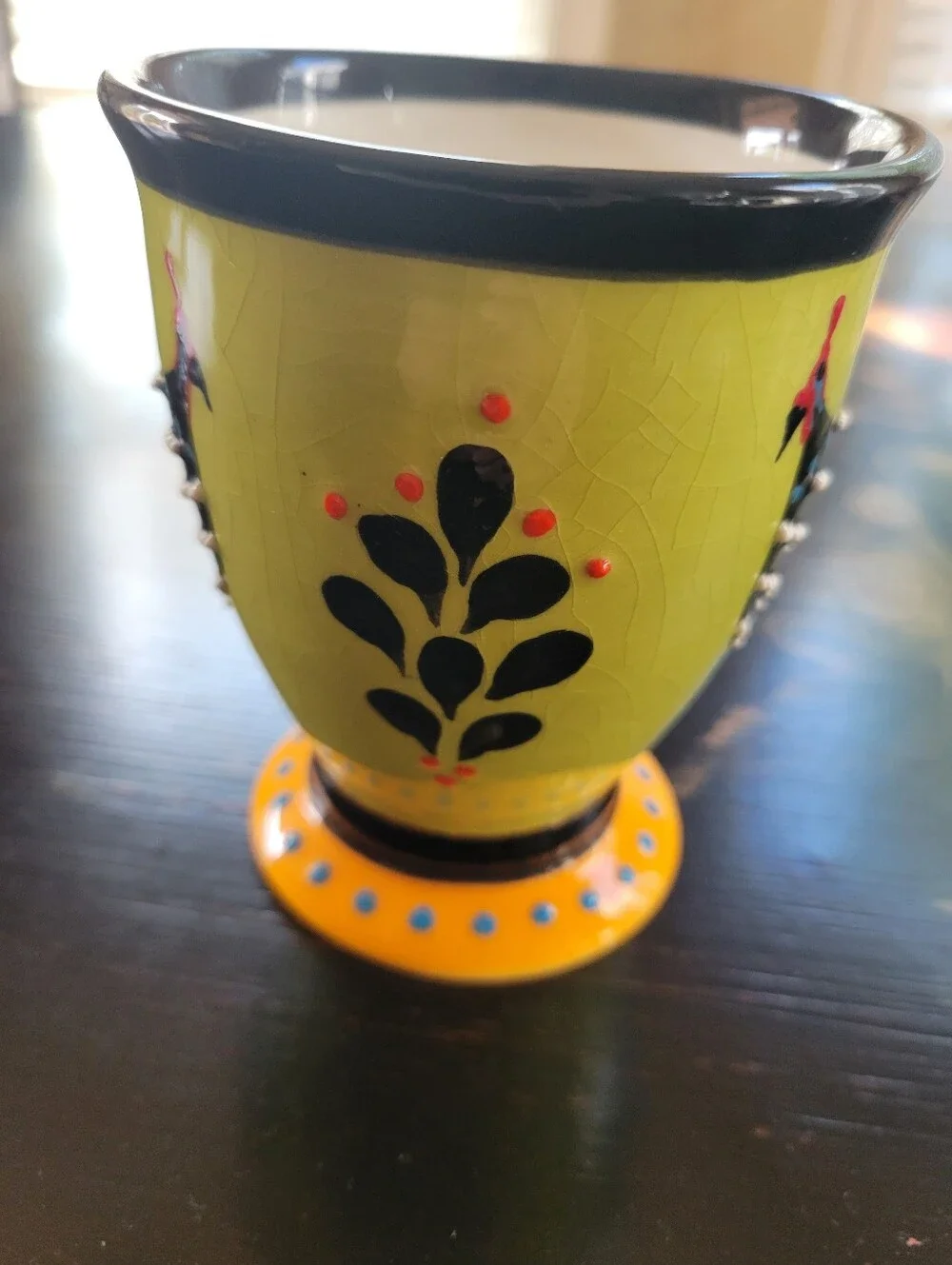 Hand-Painted Guineafowl Pedestal Mug in Lime & Black, Made In Capetown